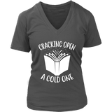 "Cracking Open A Cold One" V-neck Tshirt - Gifts For Reading Addicts