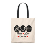 Peace Love Books Canvas Tote Bag - Vintage style - Gifts For Reading Addicts
