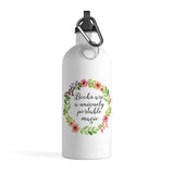 Uniquely Portable Magic - Stainless Steel Eco-friendly Water Bottle with bookish floral design - Gifts For Reading Addicts