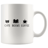 "Cats Books Coffee"11oz White Mug - Gifts For Reading Addicts