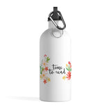 Time To Read - Stainless Steel Eco-friendly Water Bottle with bookish floral design - Gifts For Reading Addicts