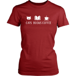 "Cats Books Coffee" Women's Fitted T-shirt - Gifts For Reading Addicts