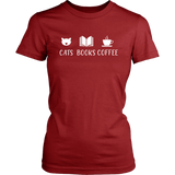 "Cats Books Coffee" Women's Fitted T-shirt - Gifts For Reading Addicts