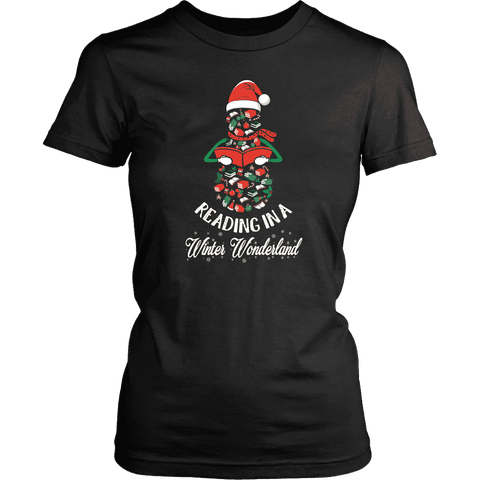 "Reading in a winter wonderland" Women's Fitted T-shirt - Gifts For Reading Addicts