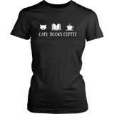 "Cats Books Coffee" Women's Fitted T-shirt - Gifts For Reading Addicts