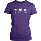 "Cats Books Coffee" Women's Fitted T-shirt - Gifts For Reading Addicts