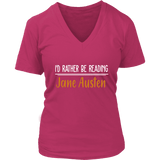 "I'd Rather Be reading JA" V-neck Tshirt - Gifts For Reading Addicts
