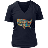 "USA Bookish Map" V-neck Tshirt - Gifts For Reading Addicts