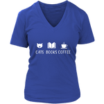 "Cats Books Coffee" V-neck Tshirt - Gifts For Reading Addicts