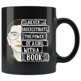 Ruth Bader "A Girl With A Book"11oz Black Mug - Gifts For Reading Addicts