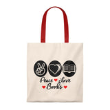 Peace Love Books Canvas Tote Bag - Vintage style - Gifts For Reading Addicts