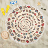 Light Brown Bookish Round Beach Blanket - Gifts For Reading Addicts