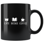 "Cats Books Coffee"11oz Black Mug - Gifts For Reading Addicts