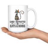 "Cats and books"15oz white mug - Gifts For Reading Addicts