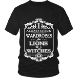 I always check Wardrobes for lions and witches, Unisex T-shirt - Gifts For Reading Addicts