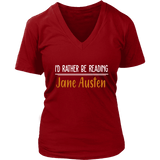 "I'd Rather Be reading JA" V-neck Tshirt - Gifts For Reading Addicts