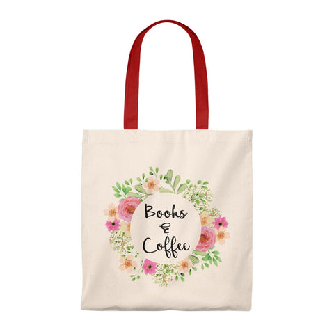 Books & Coffee Floral Canvas Tote Bag - Vintage style - Gifts For Reading Addicts