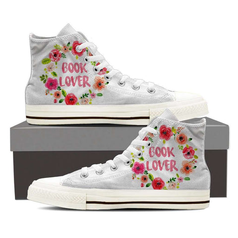 Women's High Top Floral White/Black - Gifts For Reading Addicts