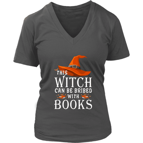 "Bribed With Books" V-neck Tshirt - Gifts For Reading Addicts