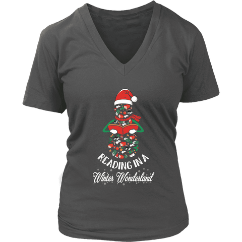 "Reading in a winter wonderland" V-neck Tshirt - Gifts For Reading Addicts