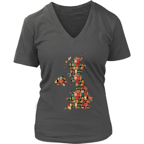 "UK Bookish Map" V-neck Tshirt - Gifts For Reading Addicts