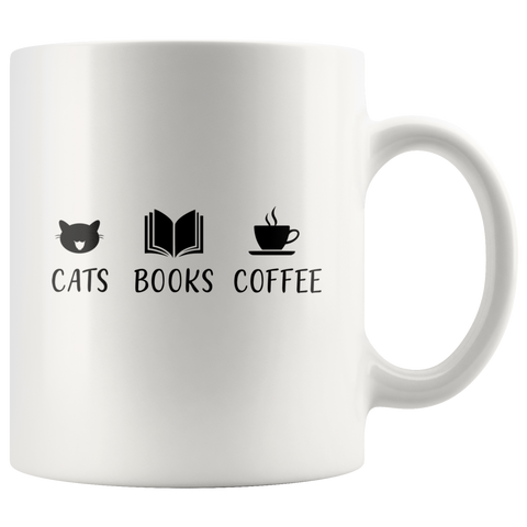 "Cats Books Coffee"11oz White Mug - Gifts For Reading Addicts