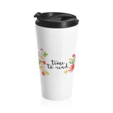 Time To Read - Eco-friendly Stainless Steel Travel Mug With Floral Bookish Design - Gifts For Reading Addicts