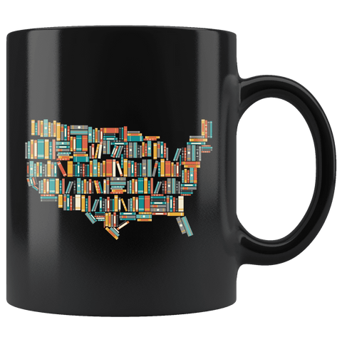 "USA Bookish Map"11oz Black Mug - Gifts For Reading Addicts