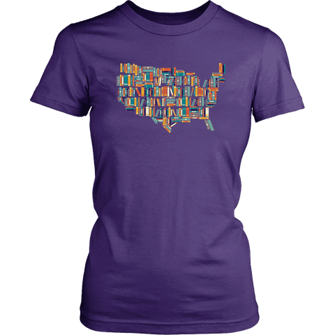 "USA Bookish Map" Women's Fitted T-shirt - Gifts For Reading Addicts