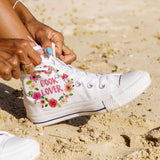 Women's High Top Floral White/Black - Gifts For Reading Addicts