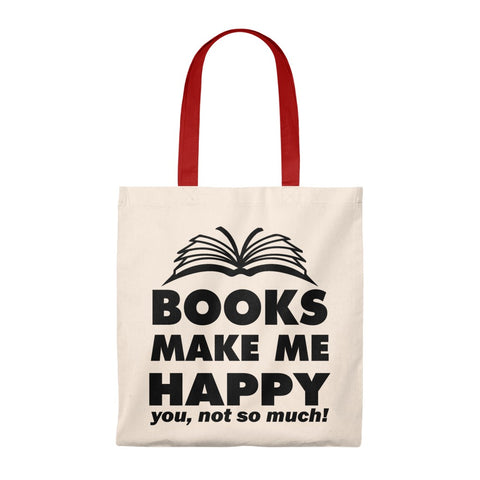 Books Make Me Happy Canvas Tote Bag - Vintage style - Gifts For Reading Addicts