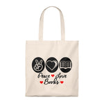 Peace Love Books Canvas Tote Bag - Vintage style - Gifts For Reading Addicts