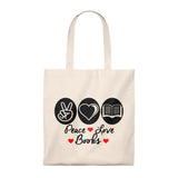 Peace Love Books Canvas Tote Bag - Vintage style - Gifts For Reading Addicts