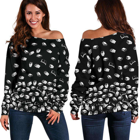 BLACK BOOKISH OFF SHOULDER SWEATER - Gifts For Reading Addicts