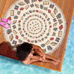 Light Brown Bookish Round Beach Blanket - Gifts For Reading Addicts