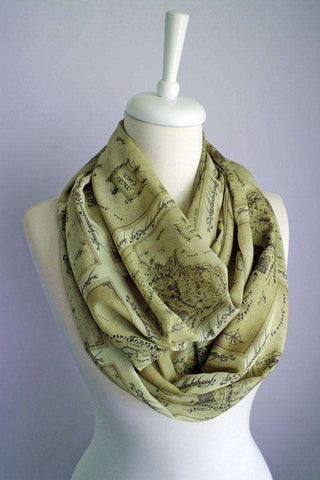 Lord of the Rings Map Handmade Infinity Scarf Limited Edition - Gifts For Reading Addicts