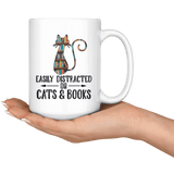 "Cats and books"15oz white mug - Gifts For Reading Addicts