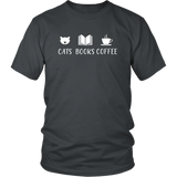 "Cats Books Coffee" Unisex T-Shirt - Gifts For Reading Addicts