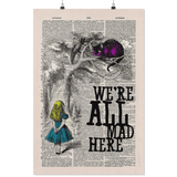 "We're all mad here"Alice in wonderland vintage dictionary poster - Gifts For Reading Addicts