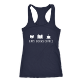 "Cats Books Coffee" Women's Tank Top - Gifts For Reading Addicts
