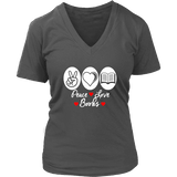 Peace, Love, Books V-neck - Gifts For Reading Addicts