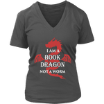 I Am A Book Dragon V-neck T-shirt - Gifts For Reading Addicts