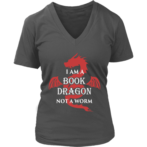 I Am A Book Dragon V-neck T-shirt - Gifts For Reading Addicts
