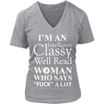 I'm an intelligent classy woman who says fuck alot V-neck - Gifts For Reading Addicts