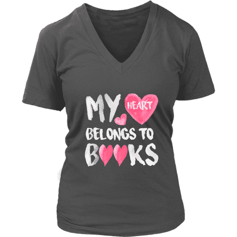 My Heart Belongs To Books V-neck - Gifts For Reading Addicts