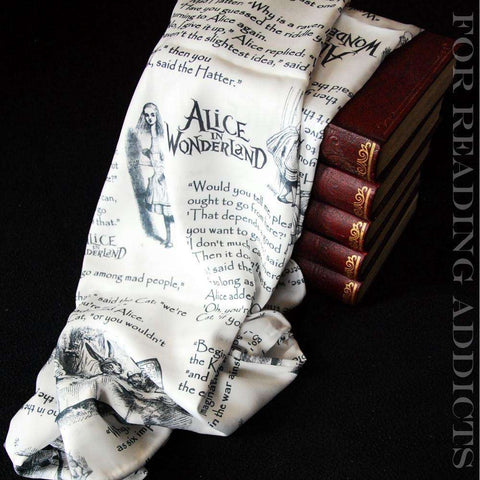 Alice in Wonderland Book Quotes Handmade Infinity Scarf Limited Edition - Gifts For Reading Addicts
