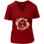 "Books & Coffee" V-neck Tshirt - Gifts For Reading Addicts