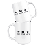 "Cats Books Coffee"15oz White Mug - Gifts For Reading Addicts