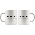 "Cats Books Coffee"11oz White Mug - Gifts For Reading Addicts